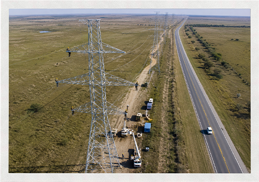 Vista aérea de un tendido eléctrico